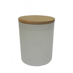 Białe szkło 250 ml z drewniana pokrywką/podstawką